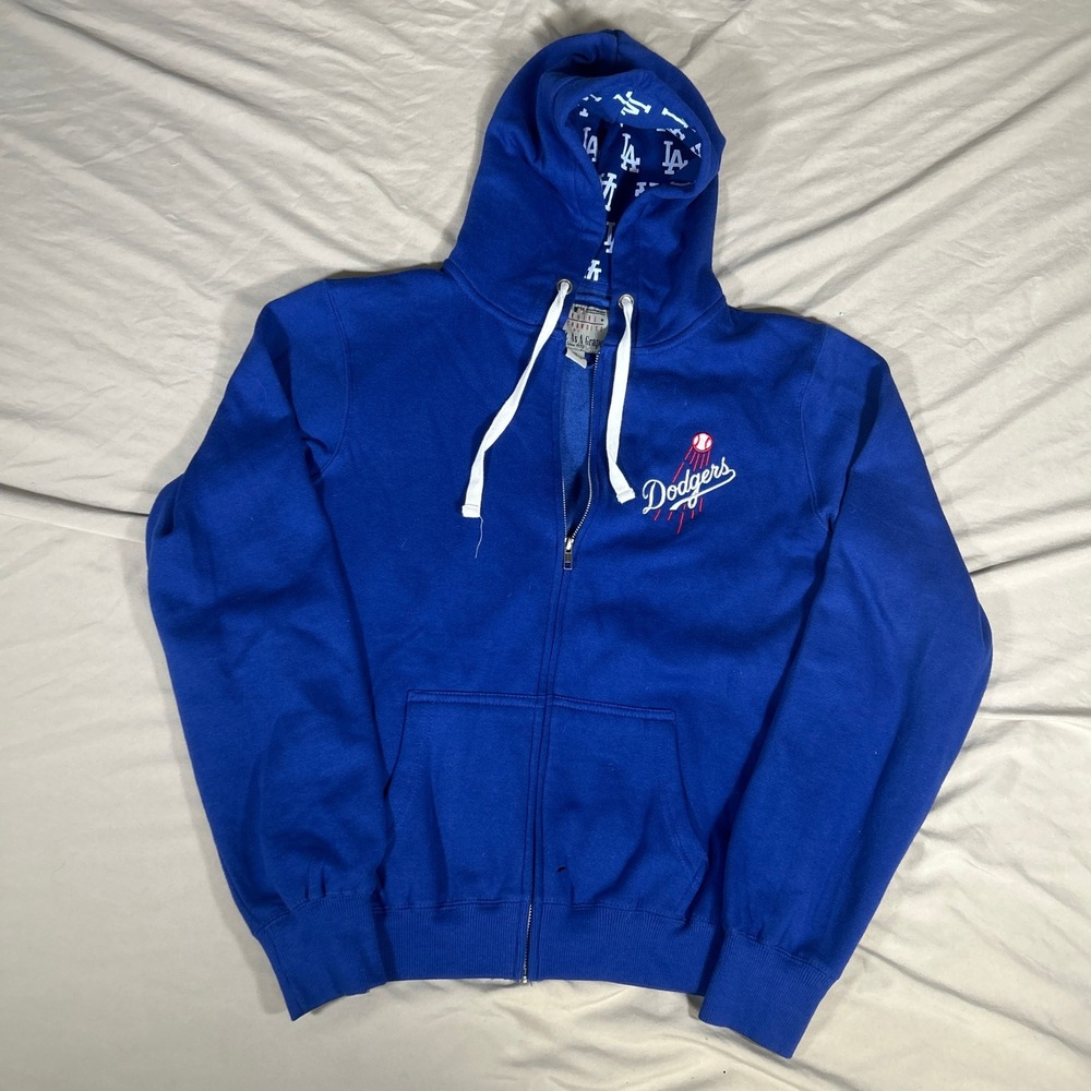 MLB Los Angeles Dodgers Full Zip Hoodie Mens Large Soft As A Grape Blue LA Logo